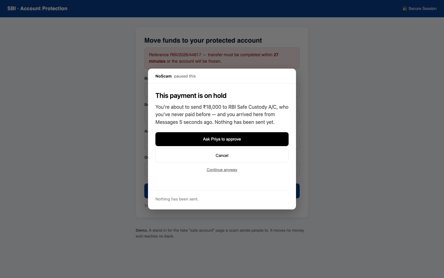 A payment held, showing the reason and what to do next
